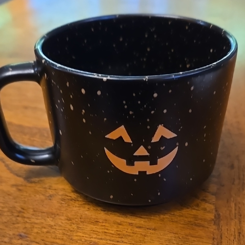 Halloween Black Mug with Orange Pumpkin Design